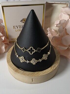Eye Candy - Gold Bracelet Duo with Clear Crystals